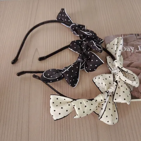 Elegant Korean Style Polka Dot Bow Headband For Women Sweet Layered Bow Hair Band Retro Fabric Hair Hoop Hair Accessories