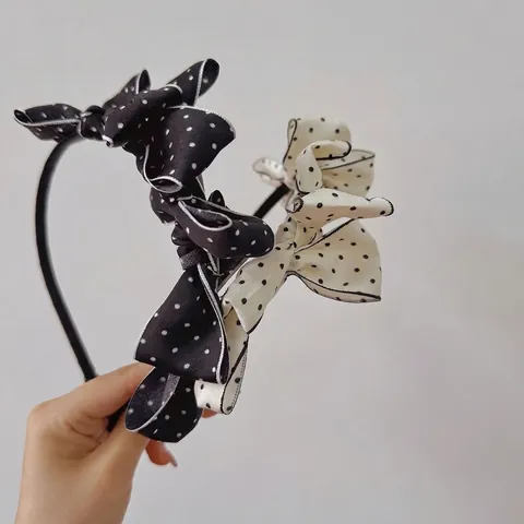 Elegant Korean Style Polka Dot Bow Headband For Women Sweet Layered Bow Hair Band Retro Fabric Hair Hoop Hair Accessories