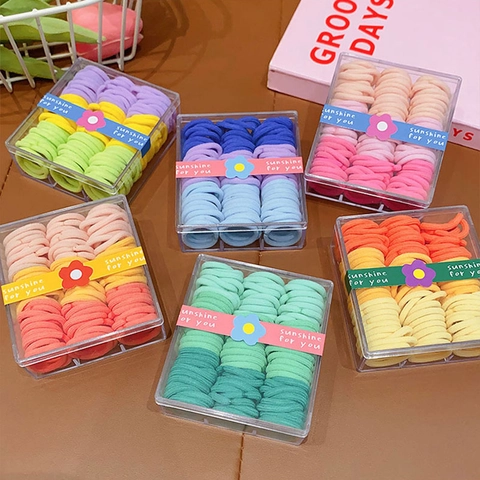 Gomas para el Pelo para Niños Niñas Soportes de Coleta de Tela Scrunchies Multicolor Color Caramelo Accesorios para el Cabello Estilo Coreano