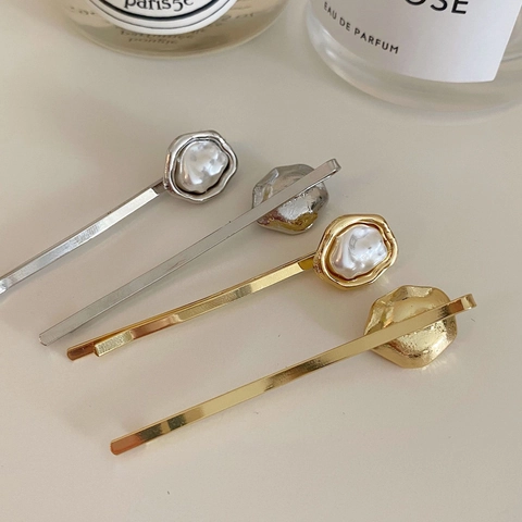 Pinza para el Pelo Francesa Vintage Barroca con Perla Artificial Aleación Clip Lateral Irregular para Mujer Accesorios para el Cabello Elegantes