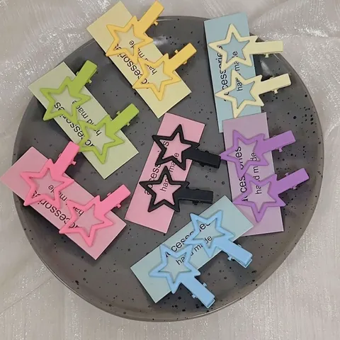 Pinzas para el Cabello de Estrella Hueca de Metal Mate para Mujeres Niñas Color Caramelo Pinza de Pico de Pato Accesorios