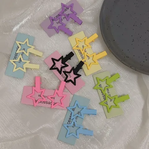 Pinzas para el Cabello de Estrella Hueca de Metal Mate para Mujeres Niñas Color Caramelo Pinza de Pico de Pato Accesorios