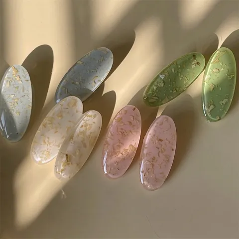 Oval Duckbill Hair Clips For Women Pair Fresh Gold Foil Plastic Hairpins Sweet Korean Style Dopamine Color Side Clips Accessories