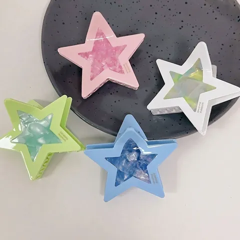 Pinza para el Cabello de Acetato Forma de Estrella Color Caramelo Macaron Patrón de Mármol Hecho a Mano Accesorios Mujer