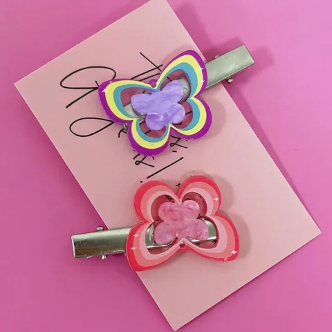 Vivaci Mollette per Capelli a Farfalla in Acrilico Stratificato Stile Y2K Dopamina Clip a Becco d'Anatra Rosa Arcobaleno Donna