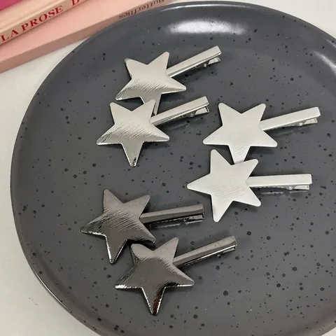 Fermagli per Capelli a Forma di Stella Pentagramma Minimalisti per Donna Ragazza Stile Y2K Metallo Spazzolato Becco di Anatra Argento Nero Accessori