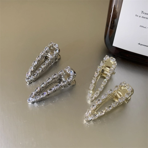 French Vintage Zircon Waterdrop Hair Clip Elegant Alloy Duckbill Side Hairpin Women Luxury Hair Accessories Gold Silver
