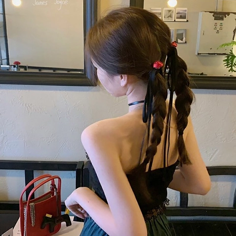 Fermaglio per Capelli con Rosa Rossa Vintage Fiocco a Nastro Elastico Balletcore Dolce Tessuto di Raso Accessori Capelli Donna
