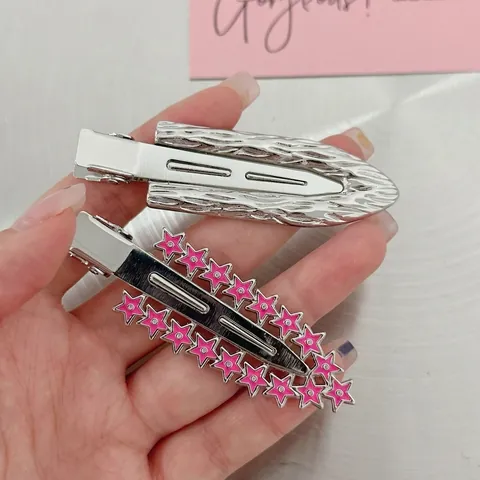 Minimalistische Silberne Metall Haarspange Für Damen Spurenlose Entenschnabel Haarspange Sternenmuster Legierung Haarschmuck