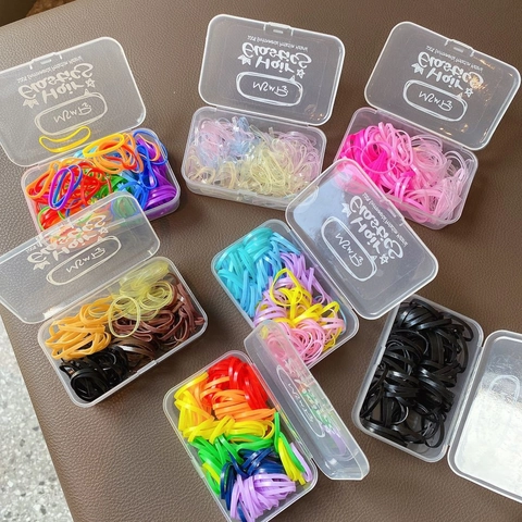 100 Pcs Box Set Kids Hair Elastics Candy Color High Elastic Hair Ties For Girls Small Rubber Bands Ponytail Holder Accessories