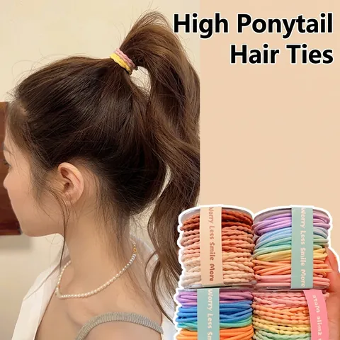 Lot d'Élastiques à Cheveux Haute Élasticité pour Femmes Filles Porte Queue de Cheval Tissu Sans Couture Couleur Macaron Durable