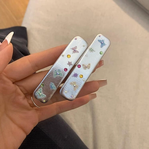 Fermaglio per Capelli a Farfalla in Strass Argento Stile Millennio Dolce per Donna Fermaglio Laterale alla Moda Ragazza Accessori per Capelli