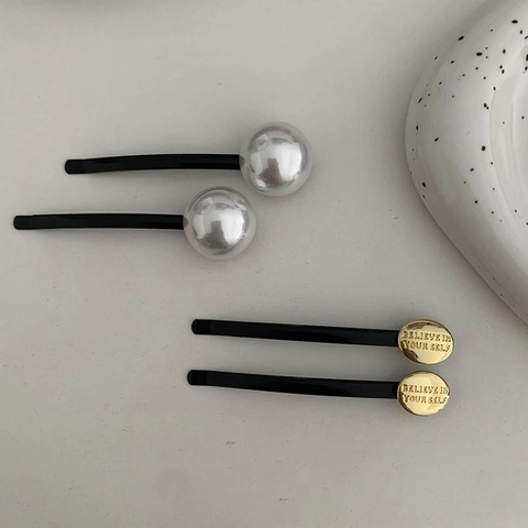 Minimalistische Metalen Schuifspeldjes Set Voor Dames Meisjes Kunstparel Gouden Schijf Belettering Haarclip Mode Haaraccessoires