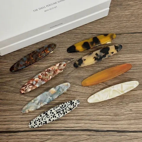 French Retro Acrylic Oval Hair Clip For Women Leopard Marble Print Duckbill Clip Minimalist Side Hairpin Elegant Accessories