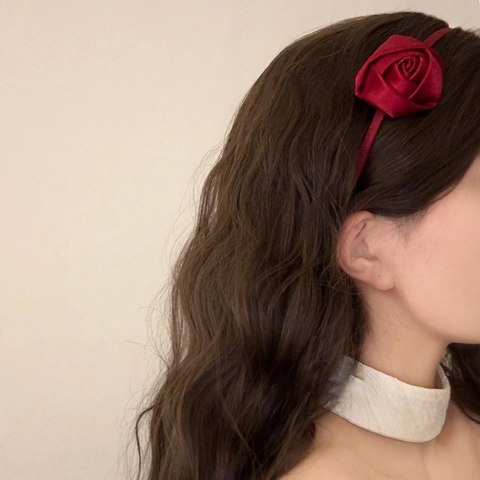 Frans Vintage Satijn Rozenbloem Haarband Elegant Handgemaakt 3D Bloemen Haarbeugel Voor Vrouwen Bruiloft Feest Haaraccessoires