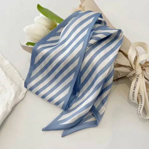 Eleganter Satin Schmaler Schal Für Damen Gestreift Erdbeere Hahnentritt Muster Haarband Taschengriff Band Halstuch