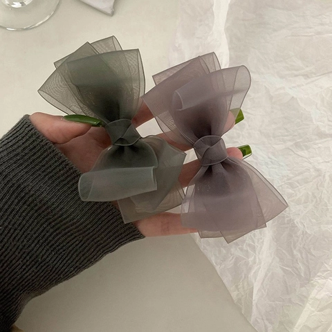Französisch Koreanischer Stil Organza Schleife Haarspange Mehrlagige Mesh Elegante Salbeigrüne Graue Haarschmuck Für Damen