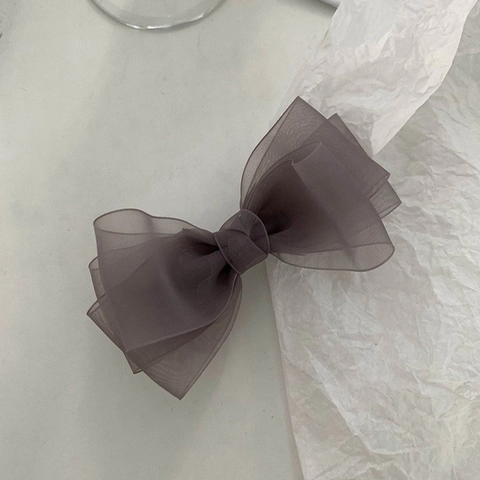 Französisch Koreanischer Stil Organza Schleife Haarspange Mehrlagige Mesh Elegante Salbeigrüne Graue Haarschmuck Für Damen