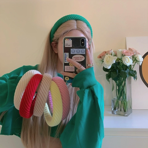 Handmade Knitted Ribbed Wide Headband For Women Thickened Sponge Hairband Solid Color Vintage Fashion Hair Accessories