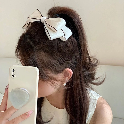 Elegant French Style Fabric Bow Hair Clip For Women Handmade Bowknot Spring Clip Hairpin Vintage Hair Accessories