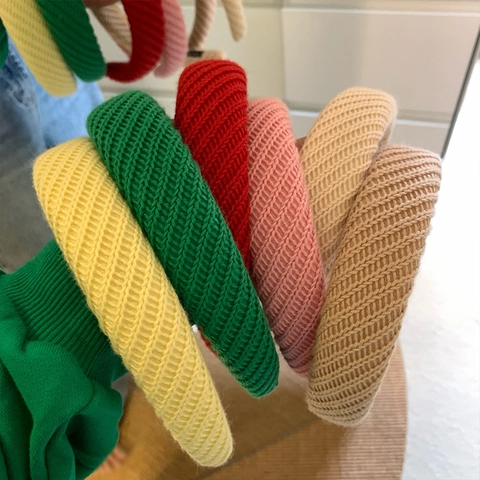 Handmade Knitted Ribbed Wide Headband For Women Thickened Sponge Hairband Solid Color Vintage Fashion Hair Accessories