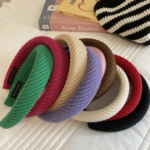 Gestrickter Gepolsterter Haarreif Für Damen High Top Schwamm Haarband Handgefertigt Gewebt Mode Einfarbig Herbst Winter Kopfschmuck