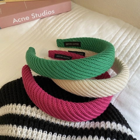 Gestrickter Gepolsterter Haarreif Für Damen High Top Schwamm Haarband Handgefertigt Gewebt Mode Einfarbig Herbst Winter Kopfschmuck