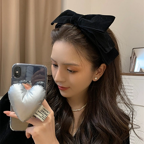 Large Velvet Bow Headband For Women Vintage Layered Black Hair Band Korean Elegant Handmade Hair Accessories