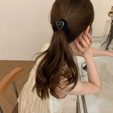 Coleteros Vintage Franceses Con Corazón Irregular Elegante Borde Dorado Gomas De Pelo De Tela Para Mujer Accesorio Coleta Sencilla
