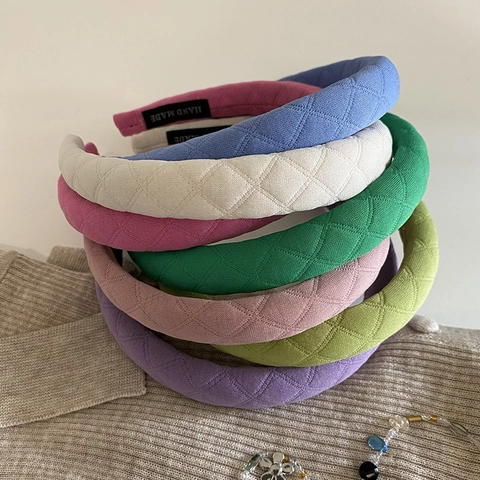 Cerchietto in Tessuto Trapuntato Imbottito in Stile Coreano Per Donna Cerchietto a Spugna a Reticolo di Diamanti Dolce Moda