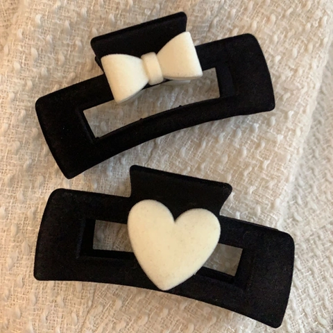 Vintage Frans Zwart Fluweel Haarklem Grote Haai Clip Hart Strikje Elegant Hepburn Stijl Haaraccessoires Voor Dames