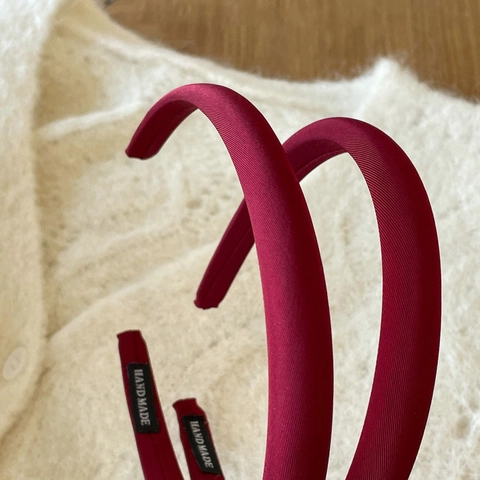 Vintage Solid Color Wine Red Velvet Headband For Women Thin Hair Hoop All Season Versatile Elegant Handmade Hair Accessories