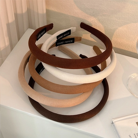 French Vintage Thick Ribbed Padded Headband For Women Solid Color Elegant Hair Hoop Accessories Handmade Hairband