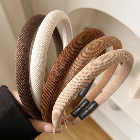French Vintage Thick Ribbed Padded Headband For Women Solid Color Elegant Hair Hoop Accessories Handmade Hairband