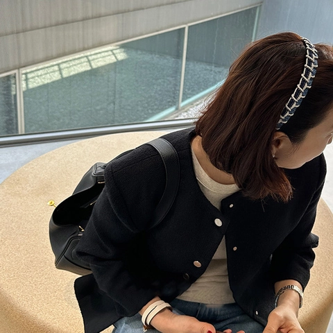 Vintage Hand Woven Headband Denim Blue Contrast Color Spliced Korean Style Hairband For Women Vacation Daily Hair Accessories