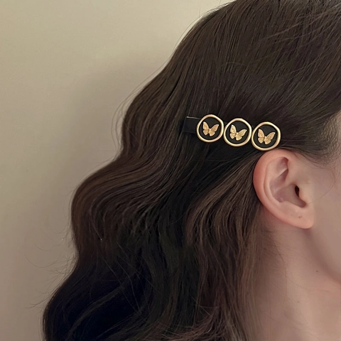 Vintage Französisch Schmetterling Relief Haarklammer Gold Geprägte Krokodilklemme Legierung Stoff Elegante Haarnadel Damen