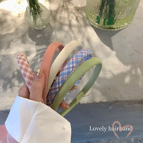 Diadema Acolchada De Estilo Coreano A Cuadros Y Color Sólido Para Mujeres Niñas Hecha A Mano De Mezcla De Algodón Accesorios