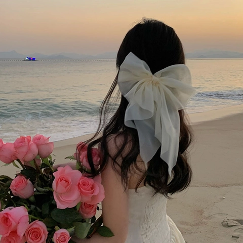 Grote Mesh Organza Strik Haarklem Elegante Bruidssluier Hoofdtooi Voor Dames Romantische Bruidsfotografie Accessoires