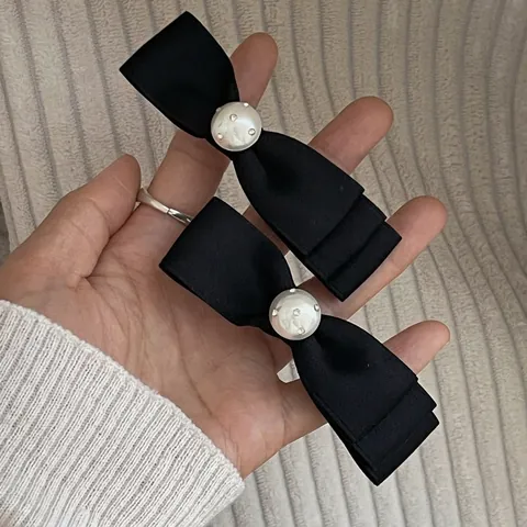 Französisch Vintage Satin Schleife Haarklammern Mit Künstlichen Perlen Strass Elegante Schwarze Band Haarschmuck Für Damen