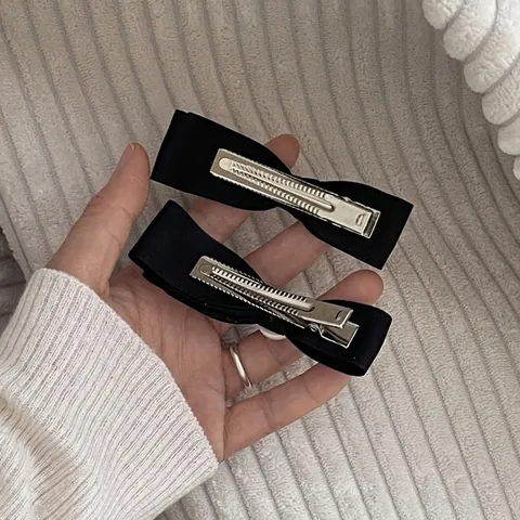 Französisch Vintage Satin Schleife Haarklammern Mit Künstlichen Perlen Strass Elegante Schwarze Band Haarschmuck Für Damen