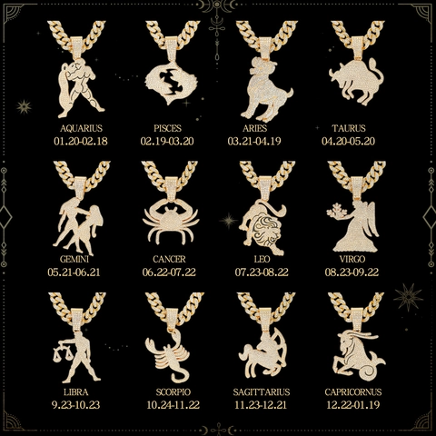 Hip Hop Zinc Alloy Twelve Zodiac Sign Pendant Necklace Iced Out Rhinestone Cuban Chain Trendy Birthday Jewelry Gift For Men Women