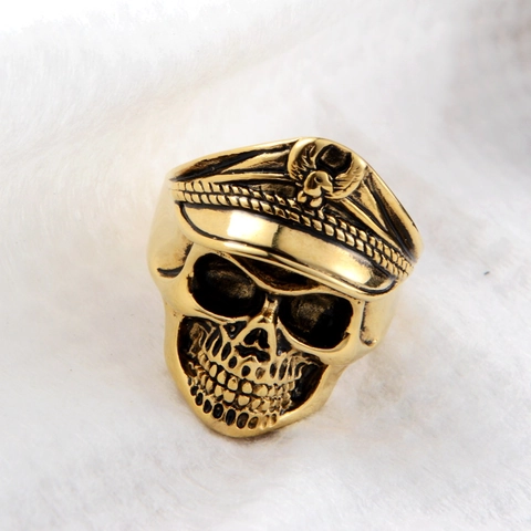 Stainless Steel Skull Officer Hat Ring Punk Gothic Eagle Badge Biker Hiphop Ring For Men Cool Decorative Jewelry Accessory
