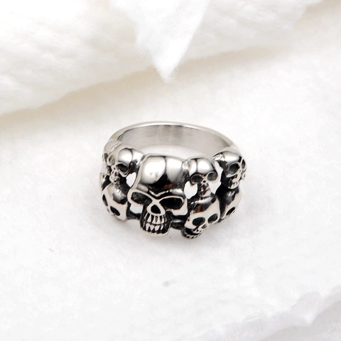 Vintage Stainless Steel Multiple Skull Ring Punk Gothic Hip Hop Band Ring Jewelry For Men Unisex Nightclub Party Accessories