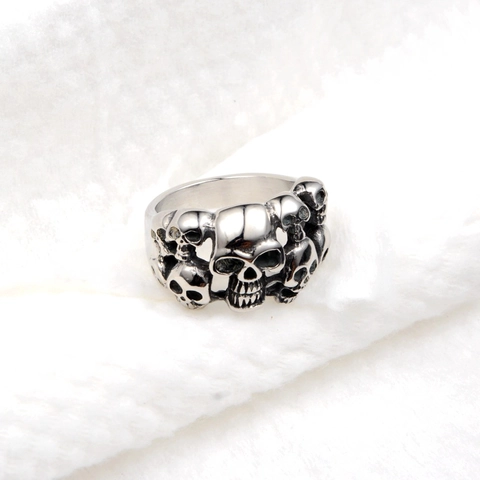 Vintage Stainless Steel Multiple Skull Ring Punk Gothic Hip Hop Band Ring Jewelry For Men Unisex Nightclub Party Accessories