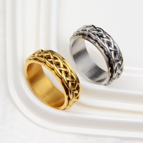 Unisex Stainless Steel Spinner Ring With Woven Celtic Knot Pattern Rotatable Anxiety Relief Band Ring Personalized Hip Hop Jewelry