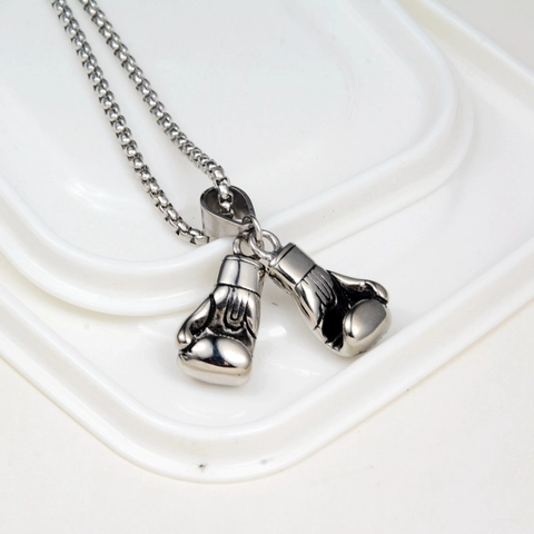 Collana con Ciondolo a Doppio Guantone da Boxe in Acciaio Inossidabile Lucido per Uomo Donna Stile Punk Sportivo Gioielli Regalo