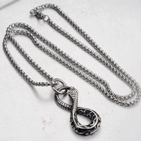 Collana con Pendente Infinito Serpente Uroboro in Acciaio Inossidabile Vintage Gotico Punk Argento Antico Gioielli Donna Uomo