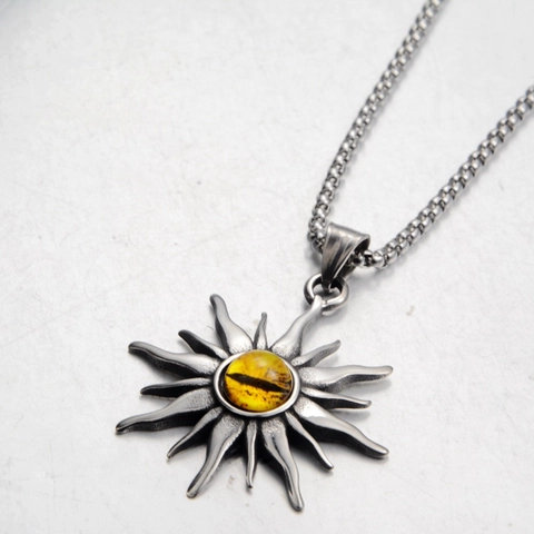 Retro Stainless Steel Sun Eye Pendant Necklace Punk Gothic Mystery Jewelry Polished Hip Hop Style Necklace For Men Women