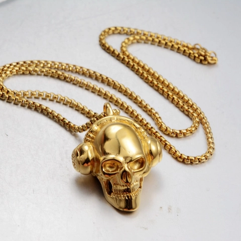 Hip Hop Roestvrij Staal Schedel Met Koptelefoon Hanger Halsketting Punk Gothic Goud Muziek Sieraden Voor Mannen Vrouwen