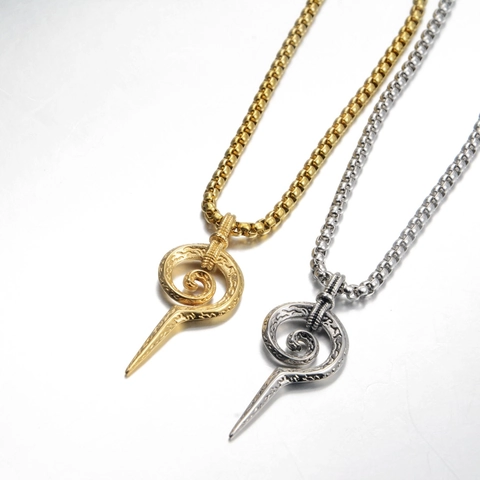 Collier Pendentif Sceptre Serpent Spirale en Acier Inoxydable Vintage Punk Bijoux Hip Hop Gothiques pour Hommes Collier Chaîne Or Argent Rétro